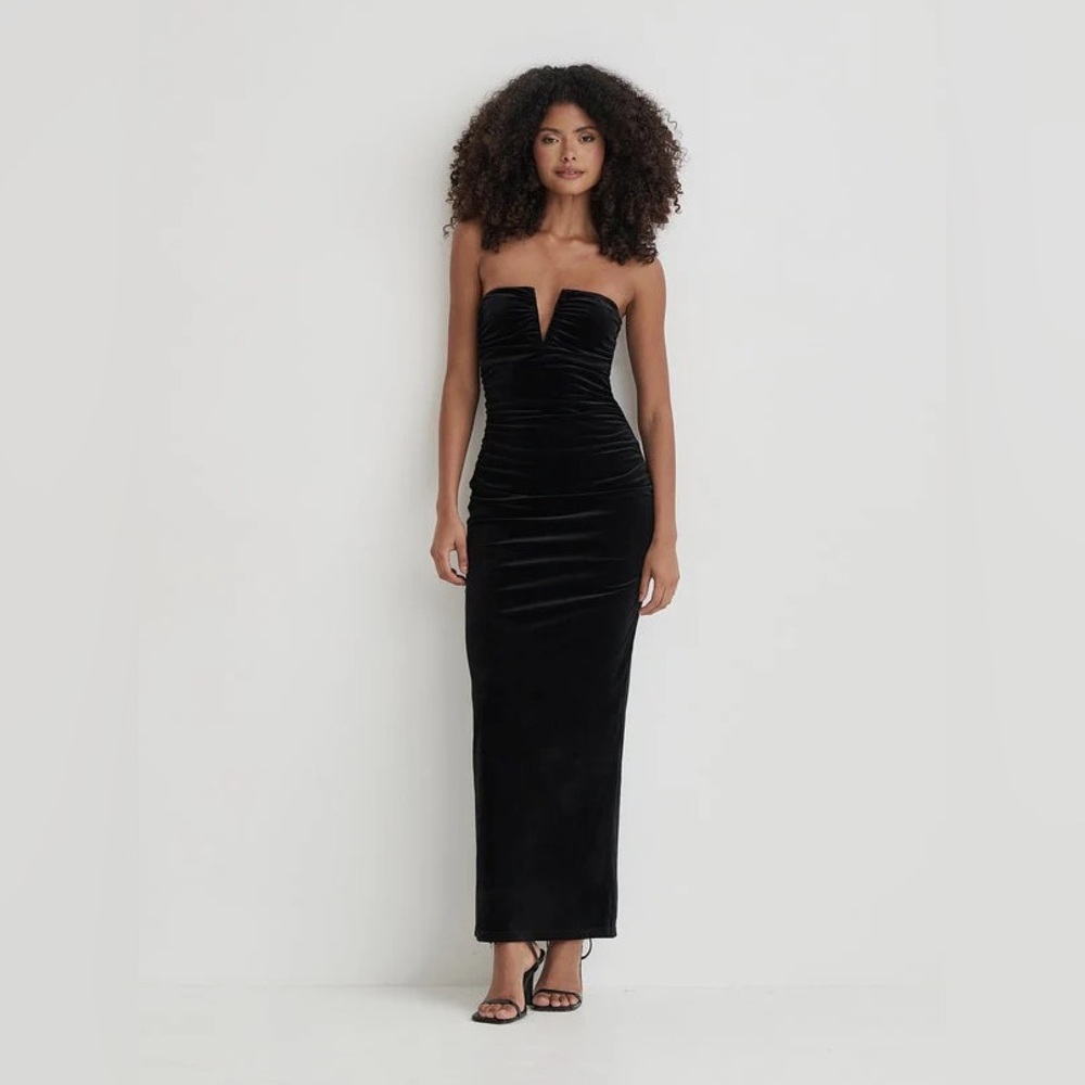 Velvet Strapless Black Evening Dress